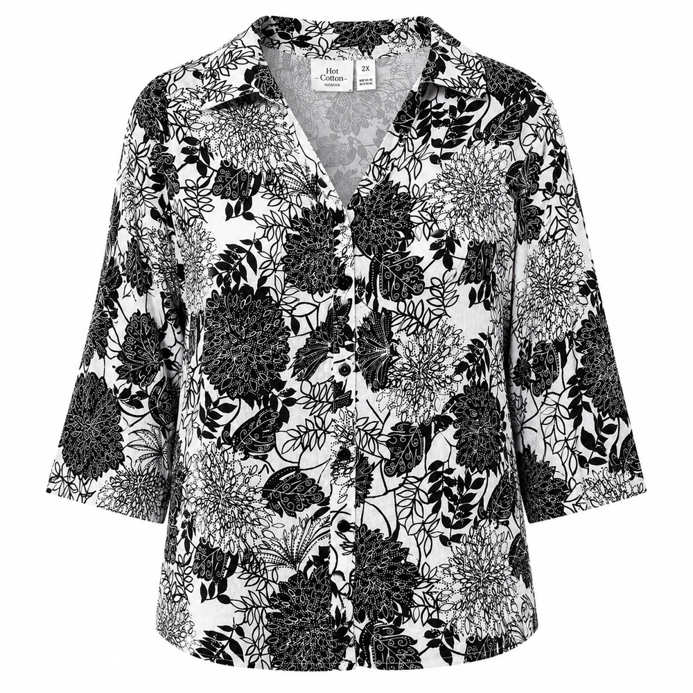 Hot Cotton Tropical 100% Linen Top Womens 2X Resortwear Summer Cottagecore Artsy